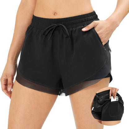 Womens Running Shorts Quick Dry 2 in 1 Running Athletic Shorts for Women with Pockets Workout Gym Yoga Active Shorts